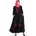 Embroidered Umbrella cut Nida abaya- Black-Red